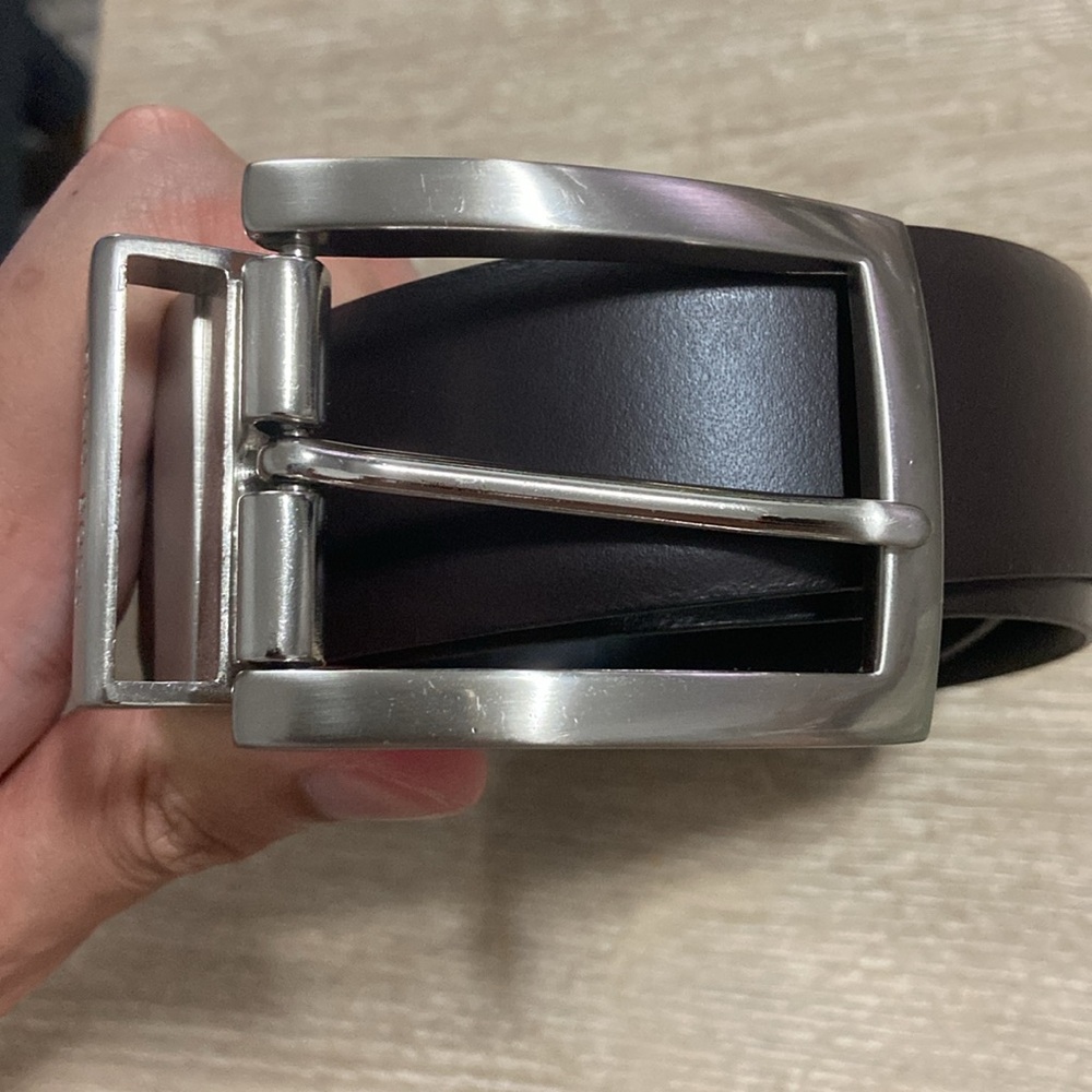 Hugo Boss Black Leather Belt with Silver Reversible Function Buckle
